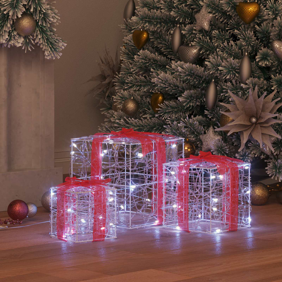 Gaveæske 3 stk. 60 LED'er Kold hvid 20 x 20 x 20 cm Akryl