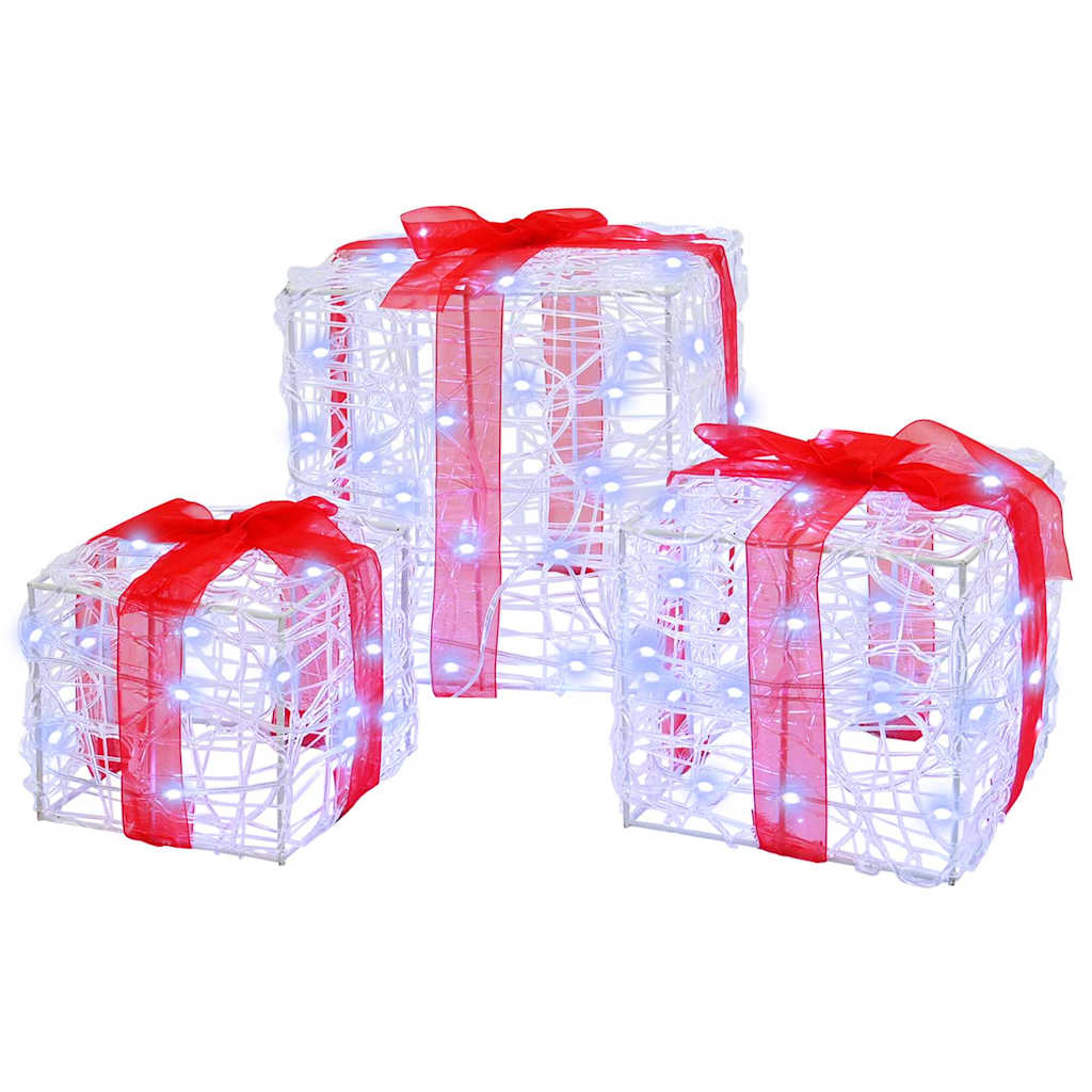 Gaveæske 3 stk. 60 LED'er Kold hvid 20 x 20 x 20 cm Akryl