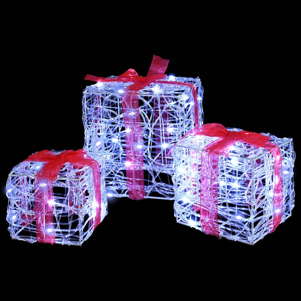 Gaveæske 3 stk. 60 LED'er Kold hvid 20 x 20 x 20 cm Akryl