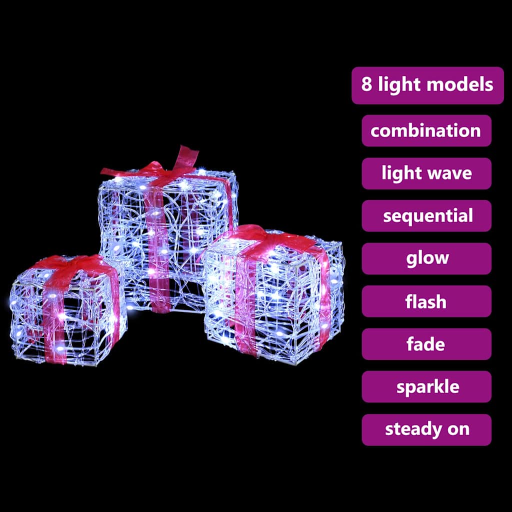 Gaveæske 3 stk. 60 LED'er Kold hvid 20 x 20 x 20 cm Akryl