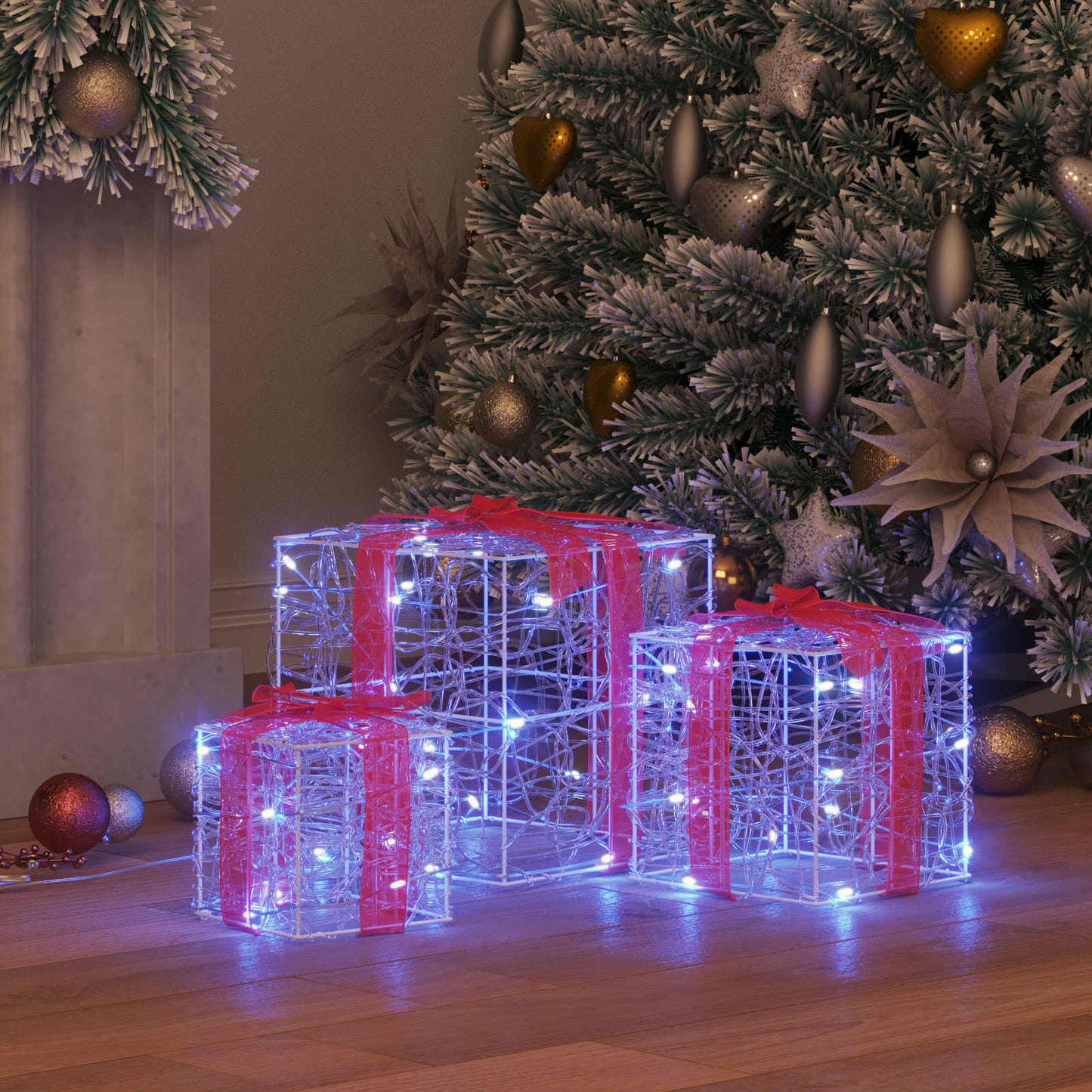 Gaveæske 3 stk. 60 LED'er Blå 20 x 20 x 20 cm Akryl