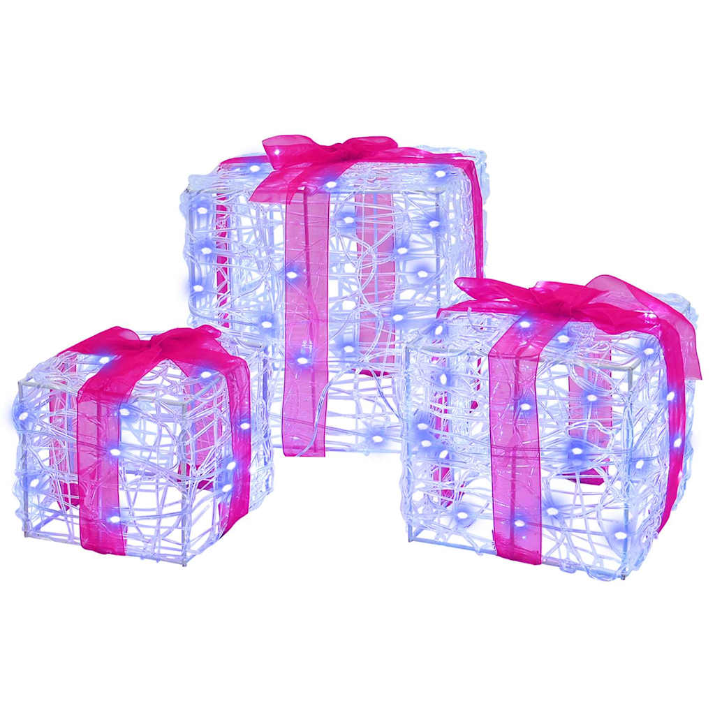 Gaveæske 3 stk. 60 LED'er Blå 20 x 20 x 20 cm Akryl