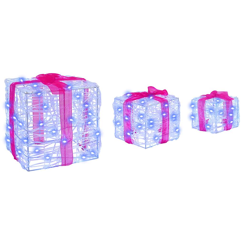 Gaveæske 3 stk. 60 LED'er Blå 20 x 20 x 20 cm Akryl