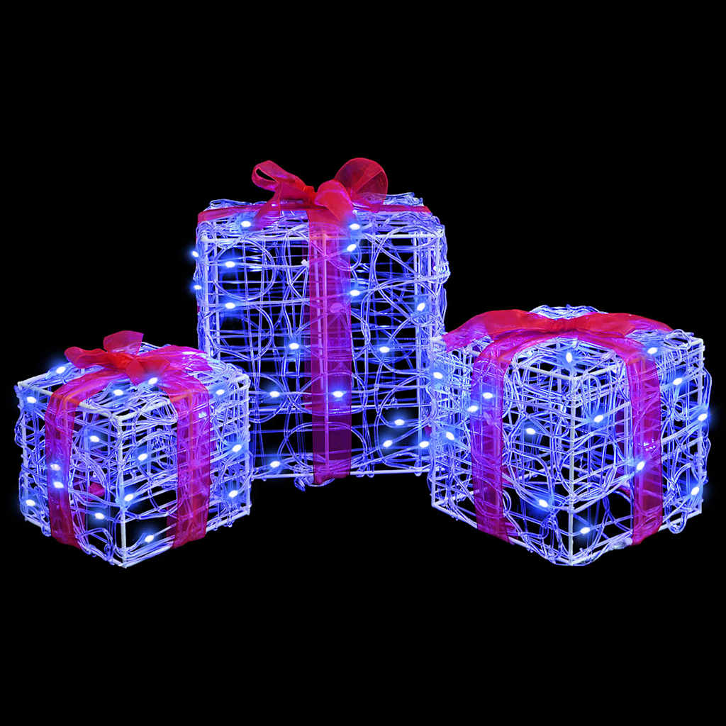 Gaveæske 3 stk. 60 LED'er Blå 20 x 20 x 20 cm Akryl