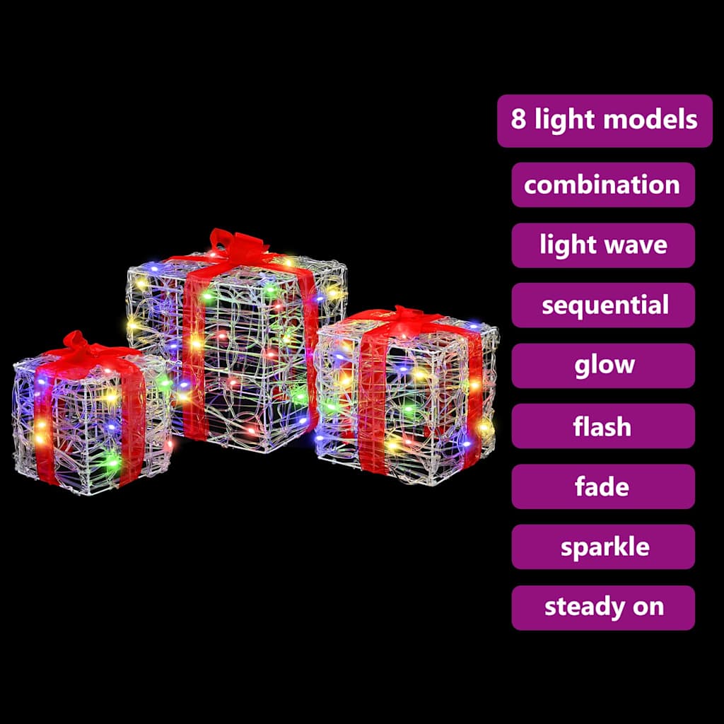 Gaveæske 3 stk. 60 LED'er Flerfarvet 20 x 20 x 20 cm Akryl