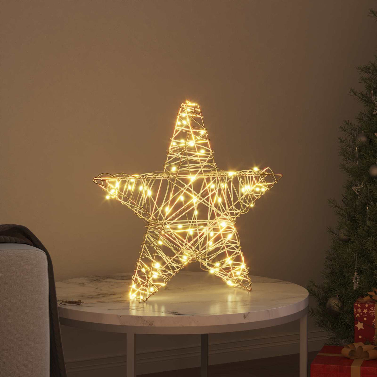 3D Stjerne 50 LED'er Varm hvid 55 x 52,5 x 9 cm Rattan