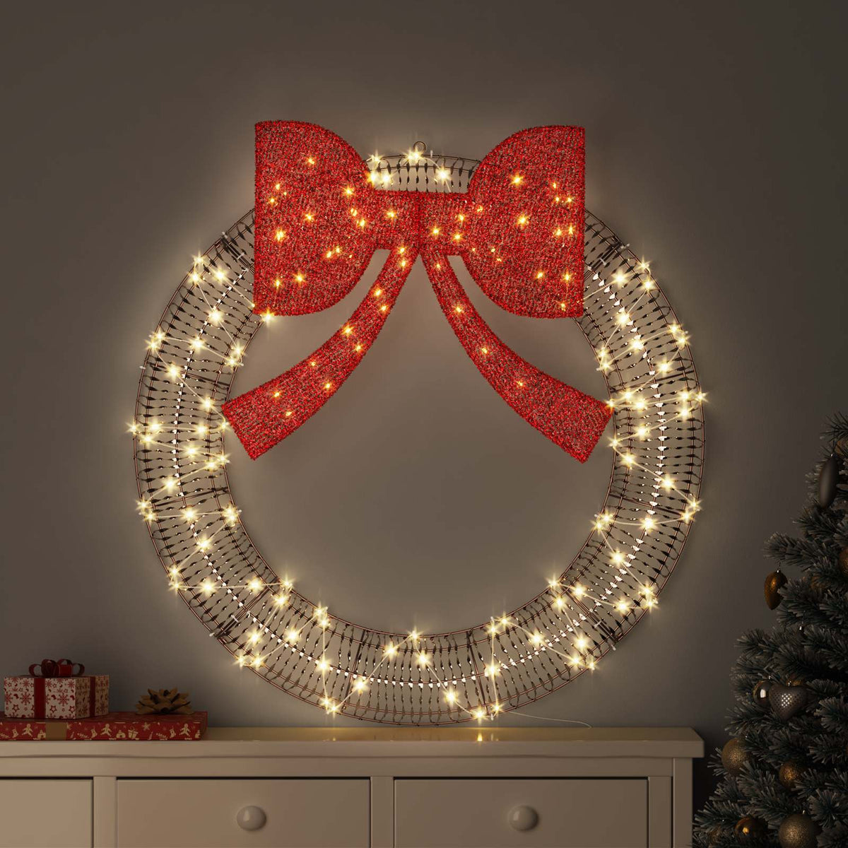 Krans Varm hvid 90 x 90 x 9 cm PET 80 LED'er