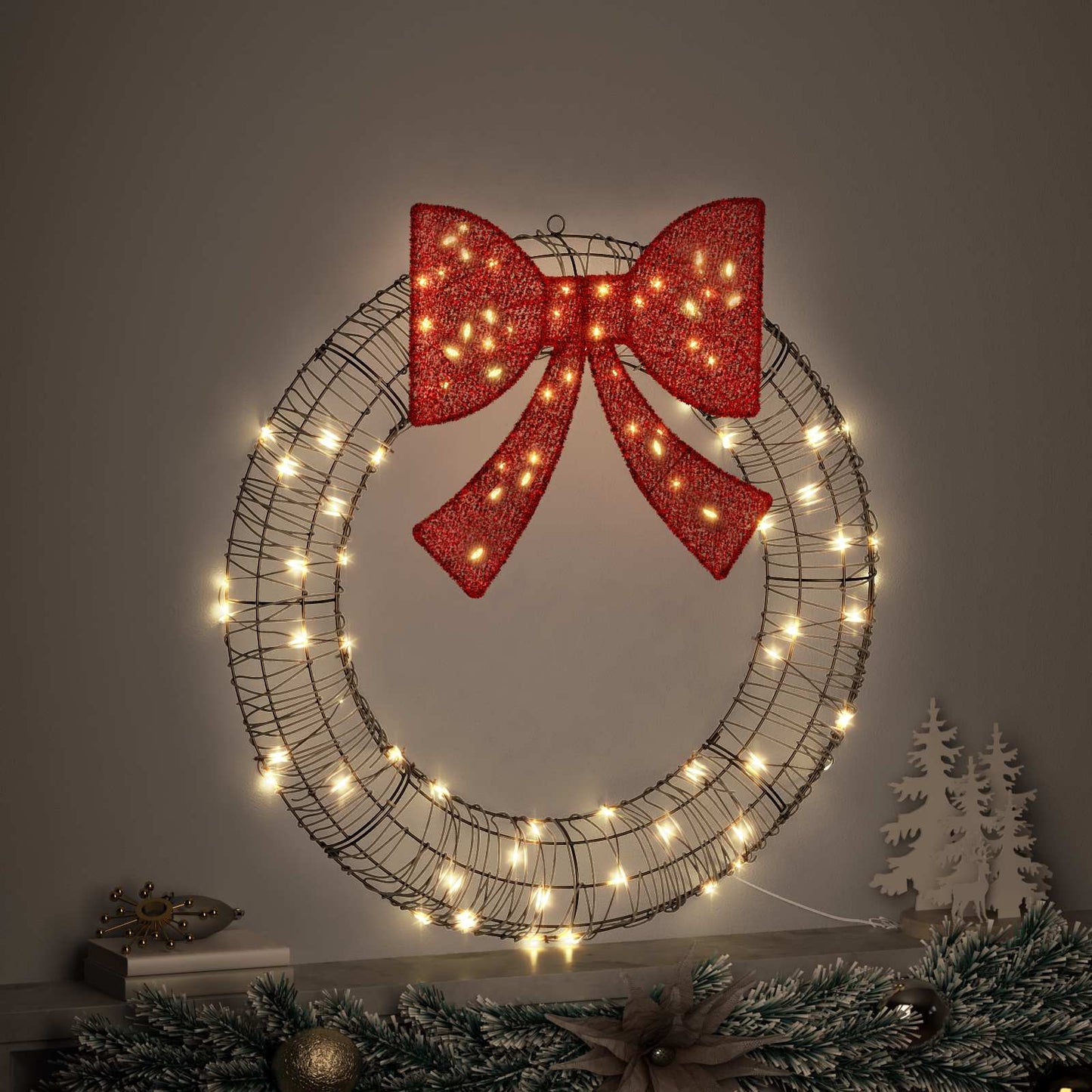 Krans Varm hvid 90 x 90 x 9 cm Rattan 80 LED'er