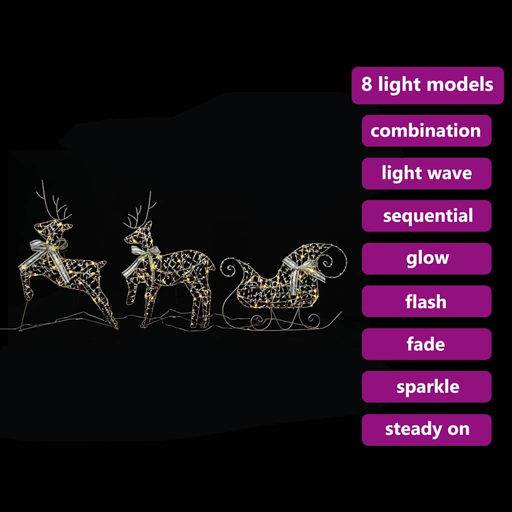 LED Rensdyr 3 stk. 60 LED'er Varm hvid 44,5 x 18 x 66 cm PET