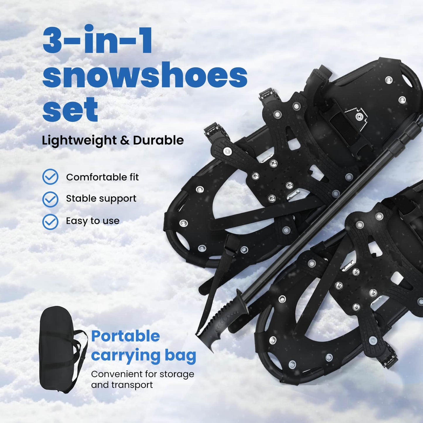 3 I 1 sneesko med vandrestave Sort 53 x 21 cm Aluminium og HDPE
