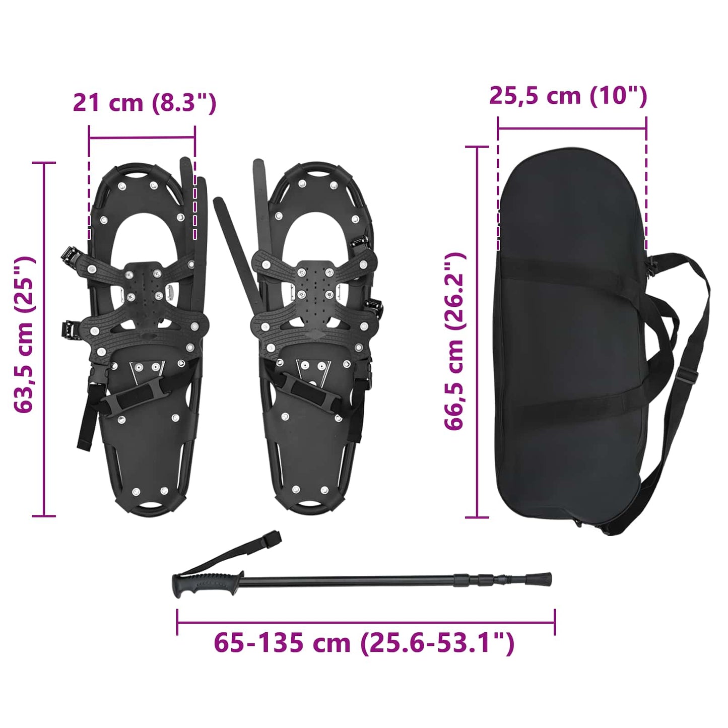 3 I 1 sneesko med vandrestave Sort 63,5 x 21 cm