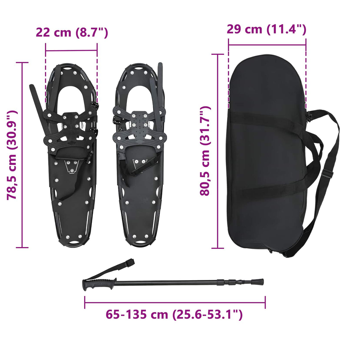 3 I 1 sneesko med vandrestave Sort 78,5 x 22 cm