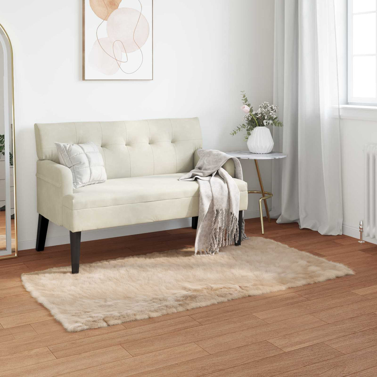 Fuskobbel lammeskindstæppe TAFALLA Beige 80 x 150 cm Polyester