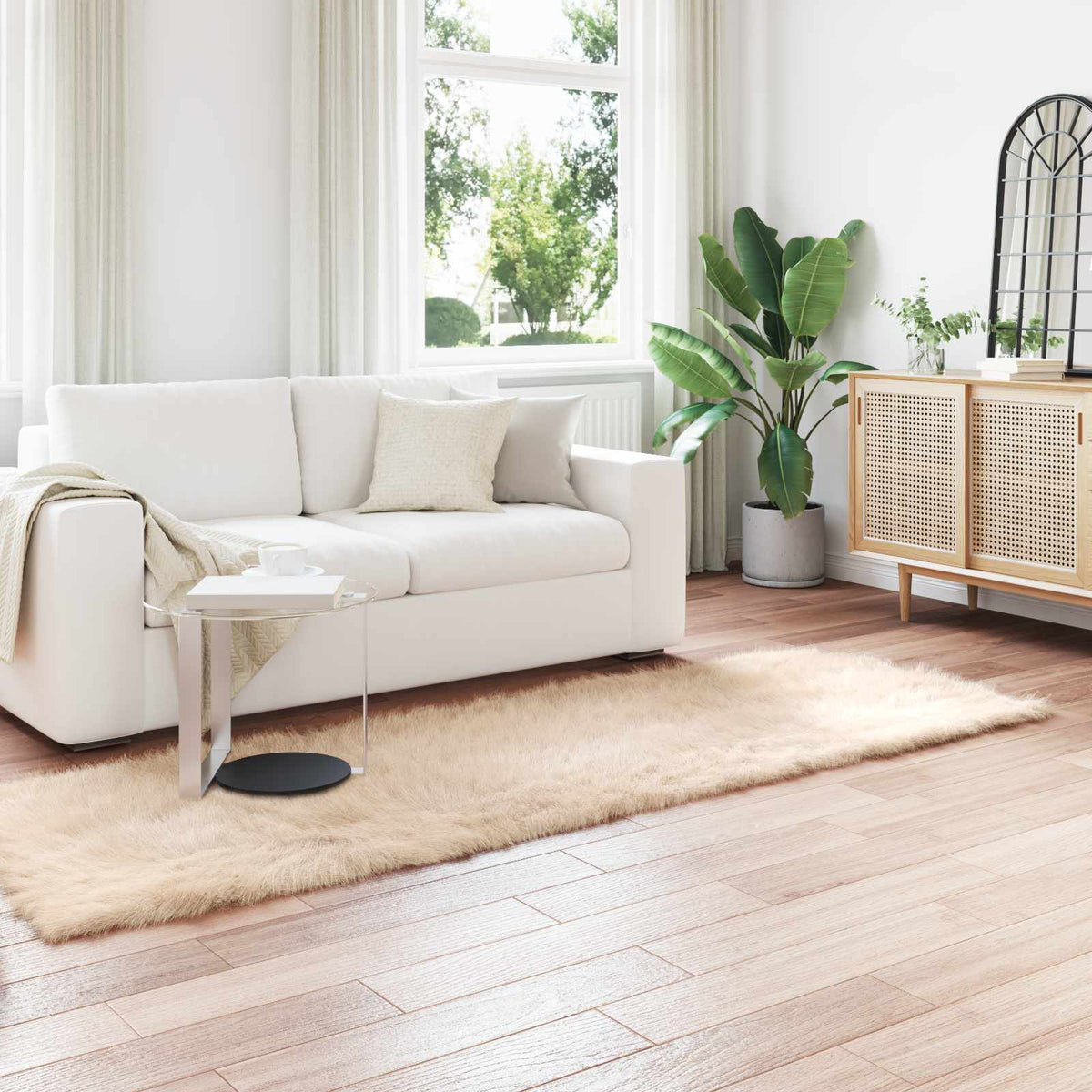 Fuskobbel lammeskindstæppe TAFALLA Beige 80 x 250 cm Polyester