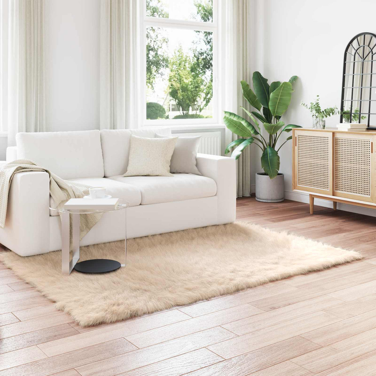 Fuskobbel lammeskindstæppe TAFALLA Beige 140 x 200 cm Polyester