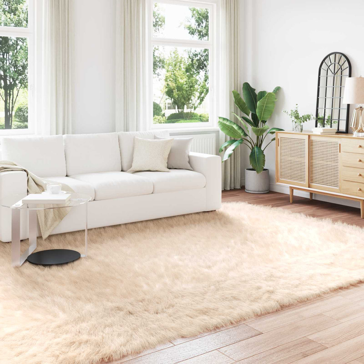 Fuskobbel lammeskindstæppe TAFALLA Beige 240 x 340 cm Polyester