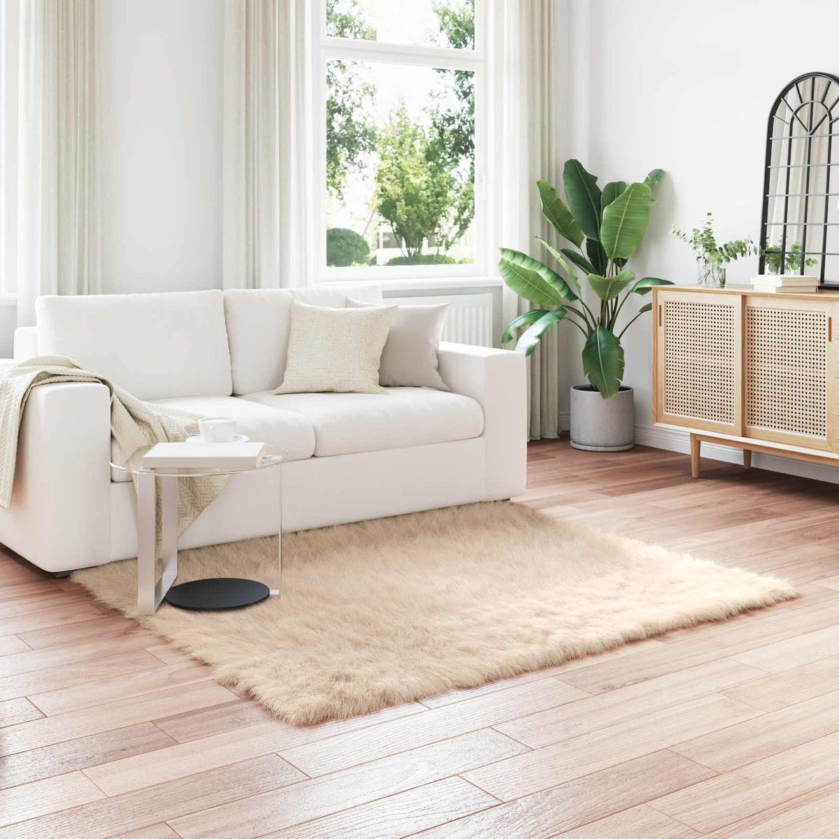 Fuskobbel lammeskindstæppe TAFALLA Beige 160 x 160 cm Polyester