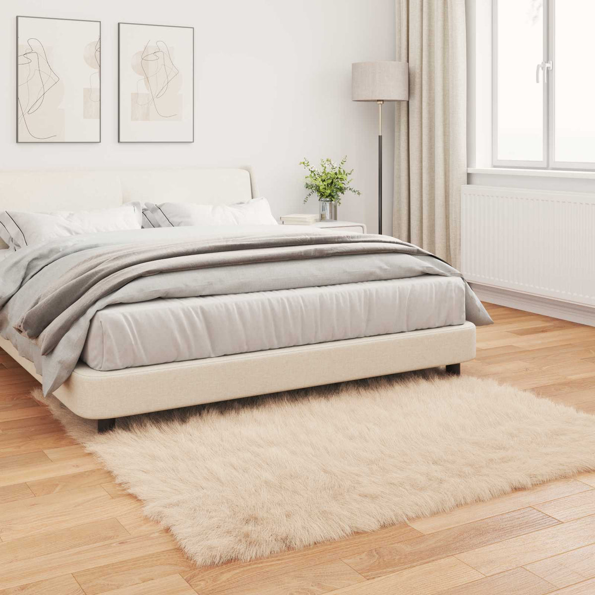 Fuskobbel lammeskindstæppe TAFALLA Beige 160 x 160 cm Polyester