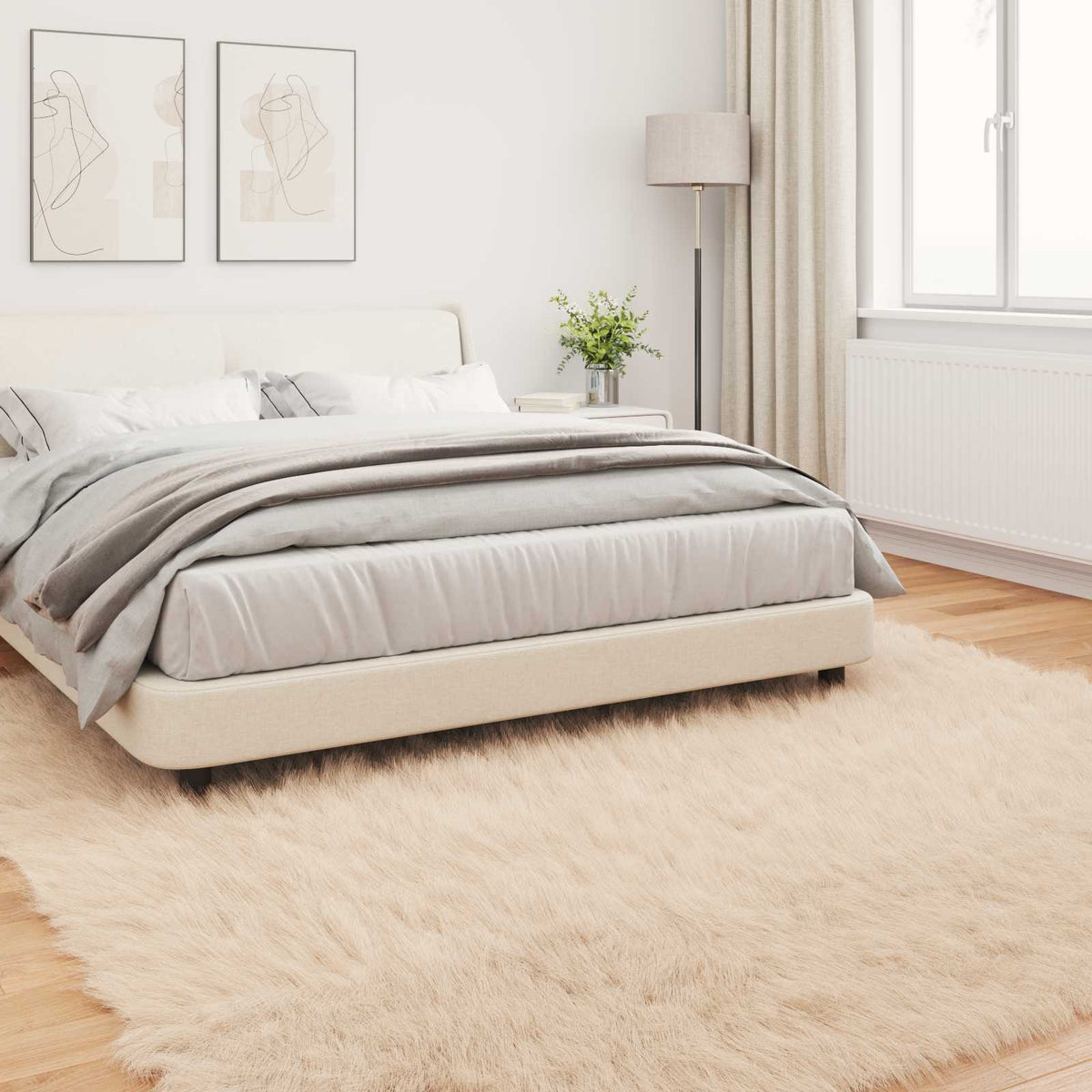 Fuskobbel lammeskindstæppe TAFALLA Beige 200 x 200 cm Polyester