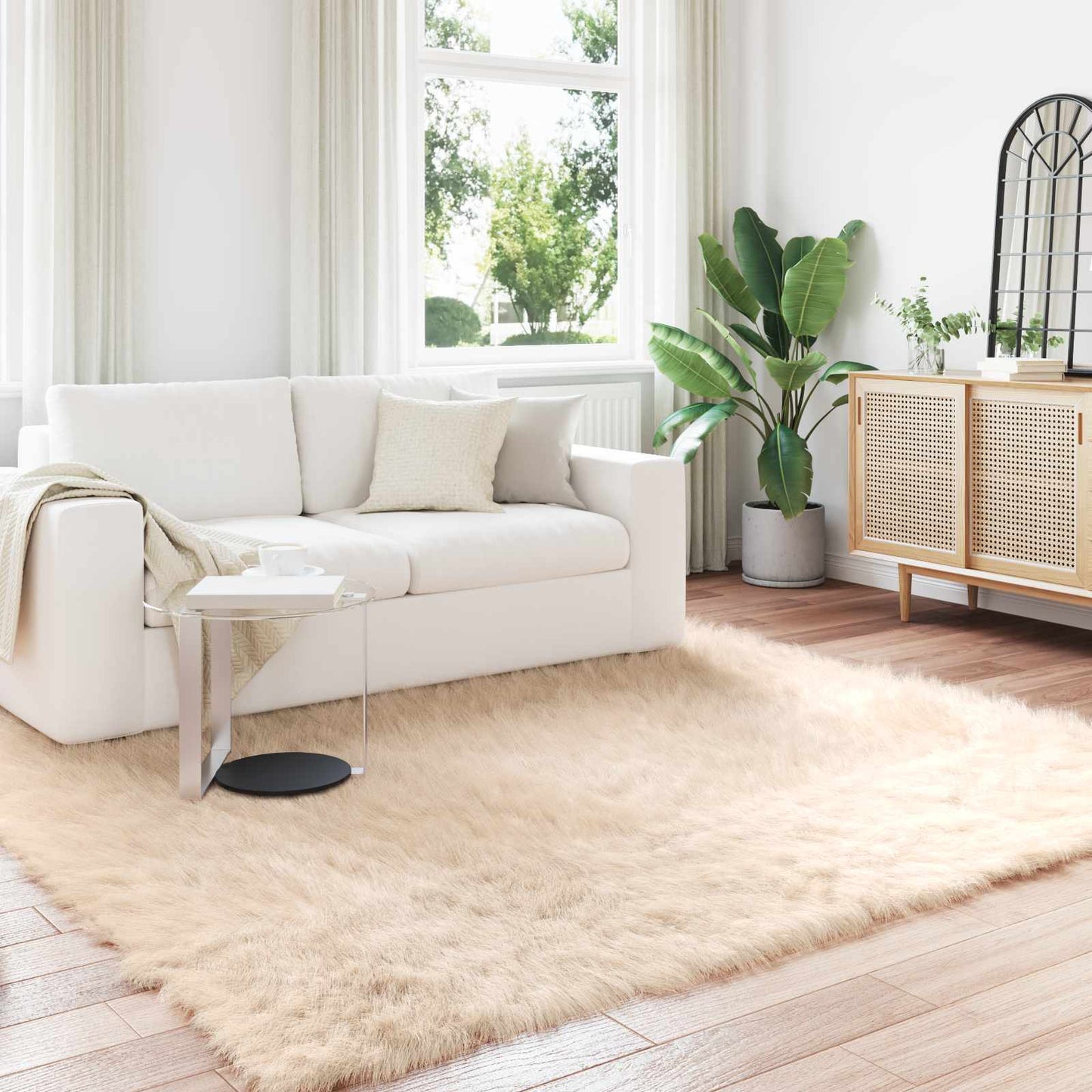 Fuskobbel lammeskindstæppe TAFALLA Beige 240 x 240 cm Polyester