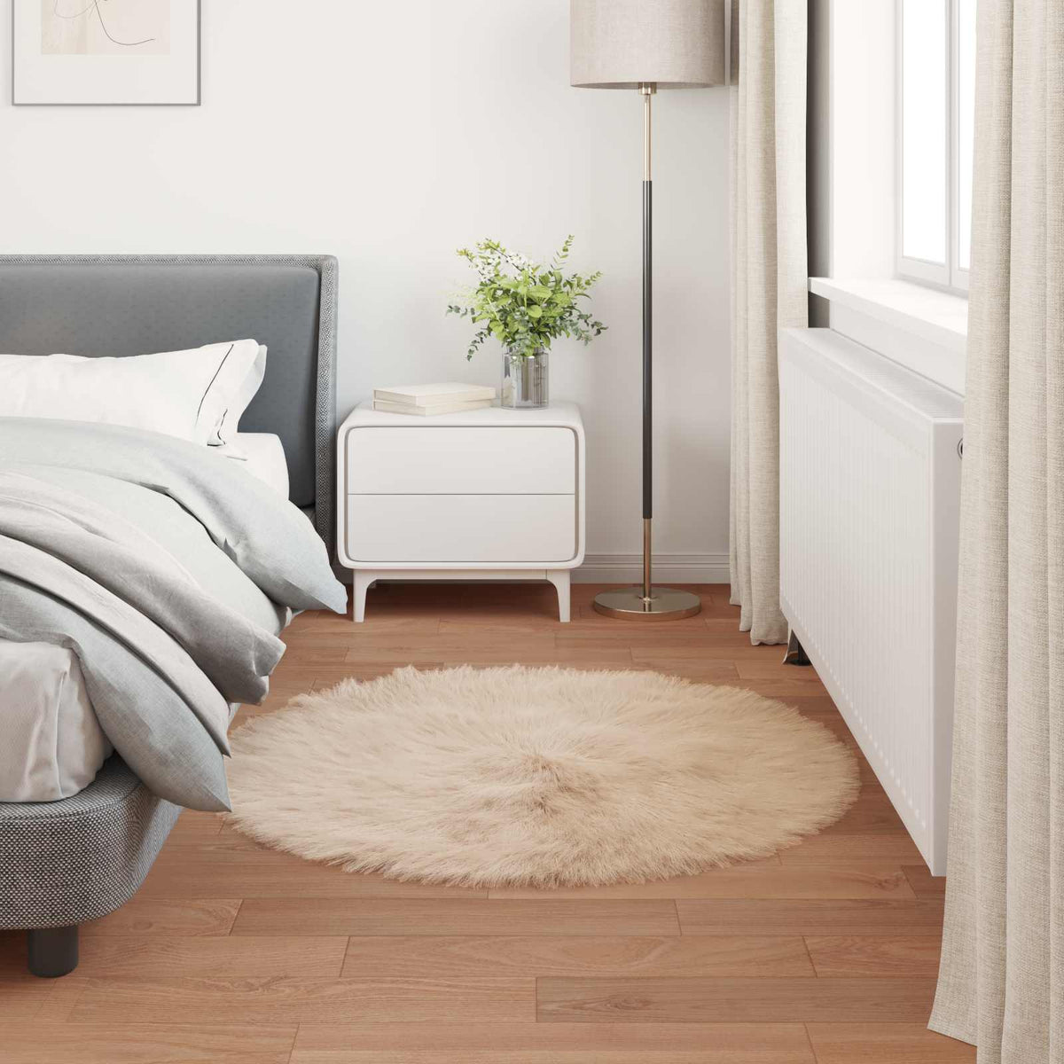 Fuskobbel lammeskindstæppe TAFALLA Beige Ø 120 cm Polyester