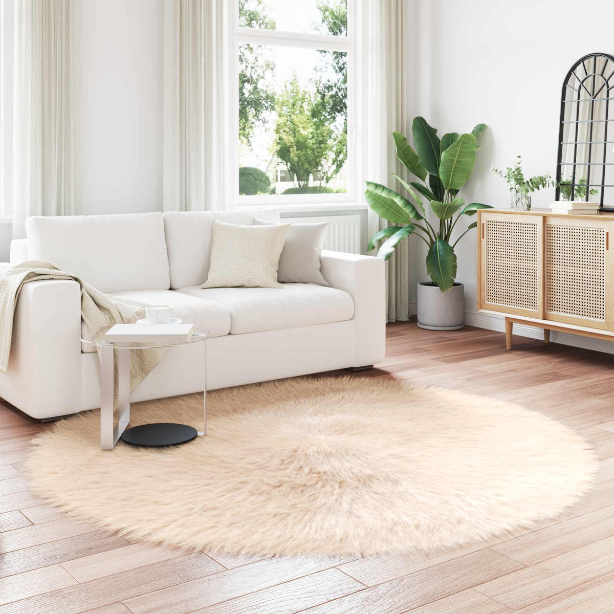 Fuskobbel lammeskindstæppe TAFALLA Beige Ø 160 cm Polyester