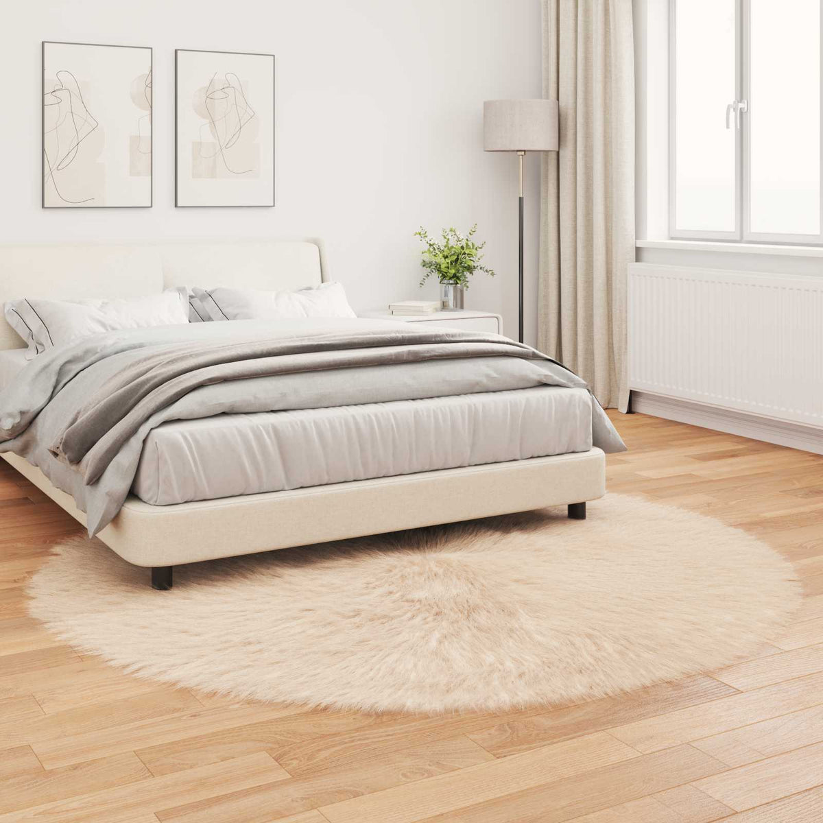 Fuskobbel lammeskindstæppe TAFALLA Beige Ø 160 cm Polyester
