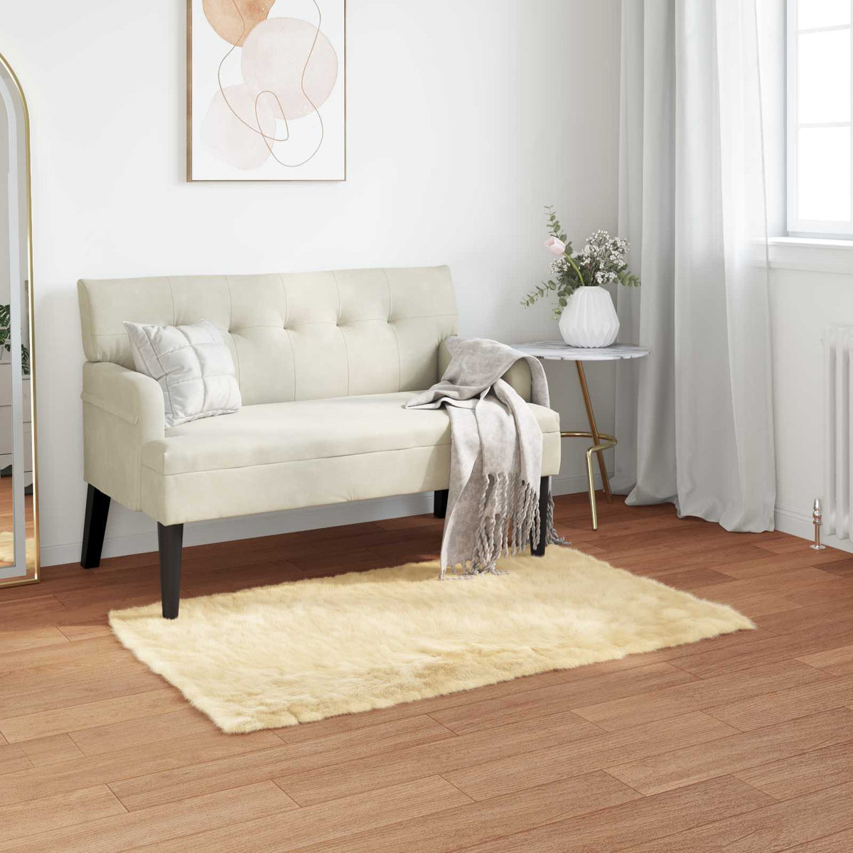 Fuskobbel lammeskindstæppe TAFALLA Cremefarvet 80 x 150 cm