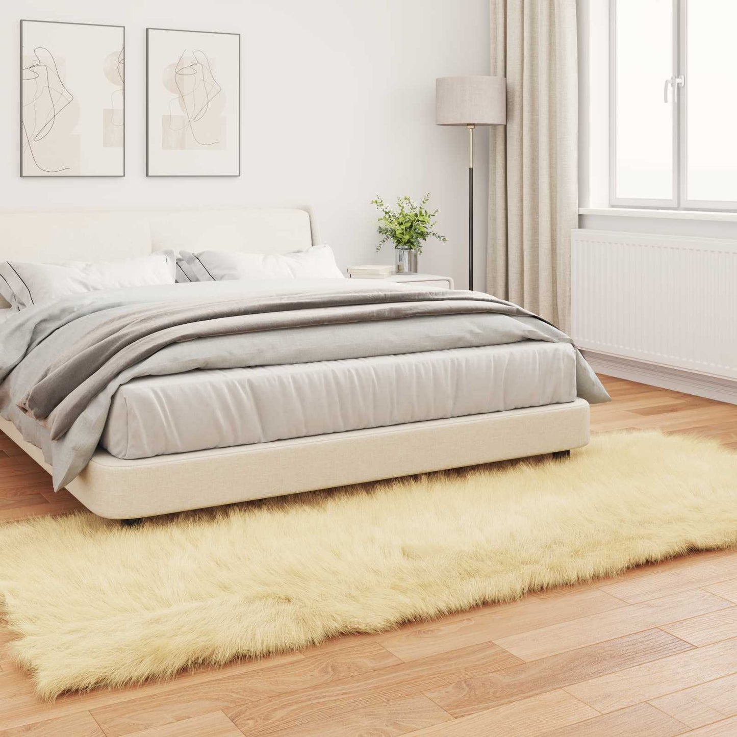 Fuskobbel lammeskindstæppe TAFALLA Cremefarvet 80 x 250 cm