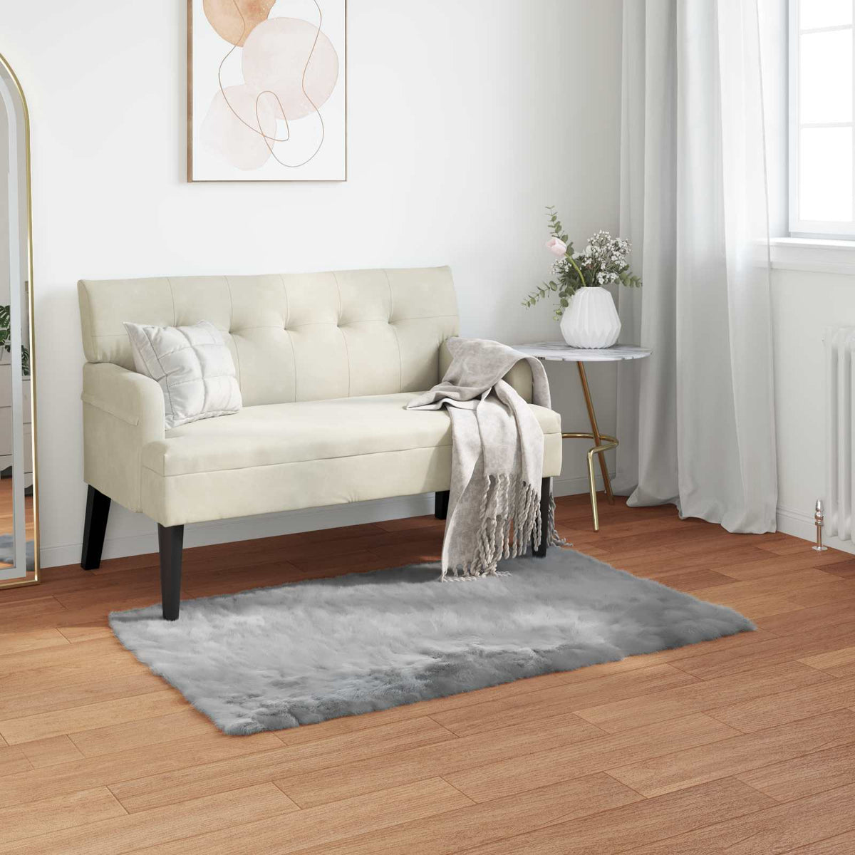 Fuskobbel lammeskindstæppe TAFALLA Grå 60 x 110 cm Polyester