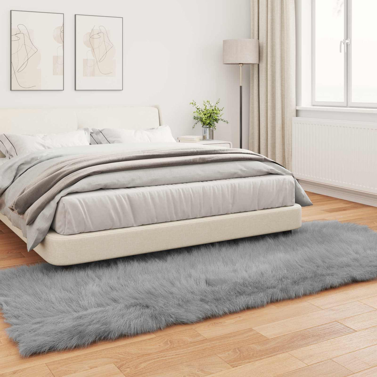 Fuskobbel lammeskindstæppe TAFALLA Grå 80 x 250 cm Polyester