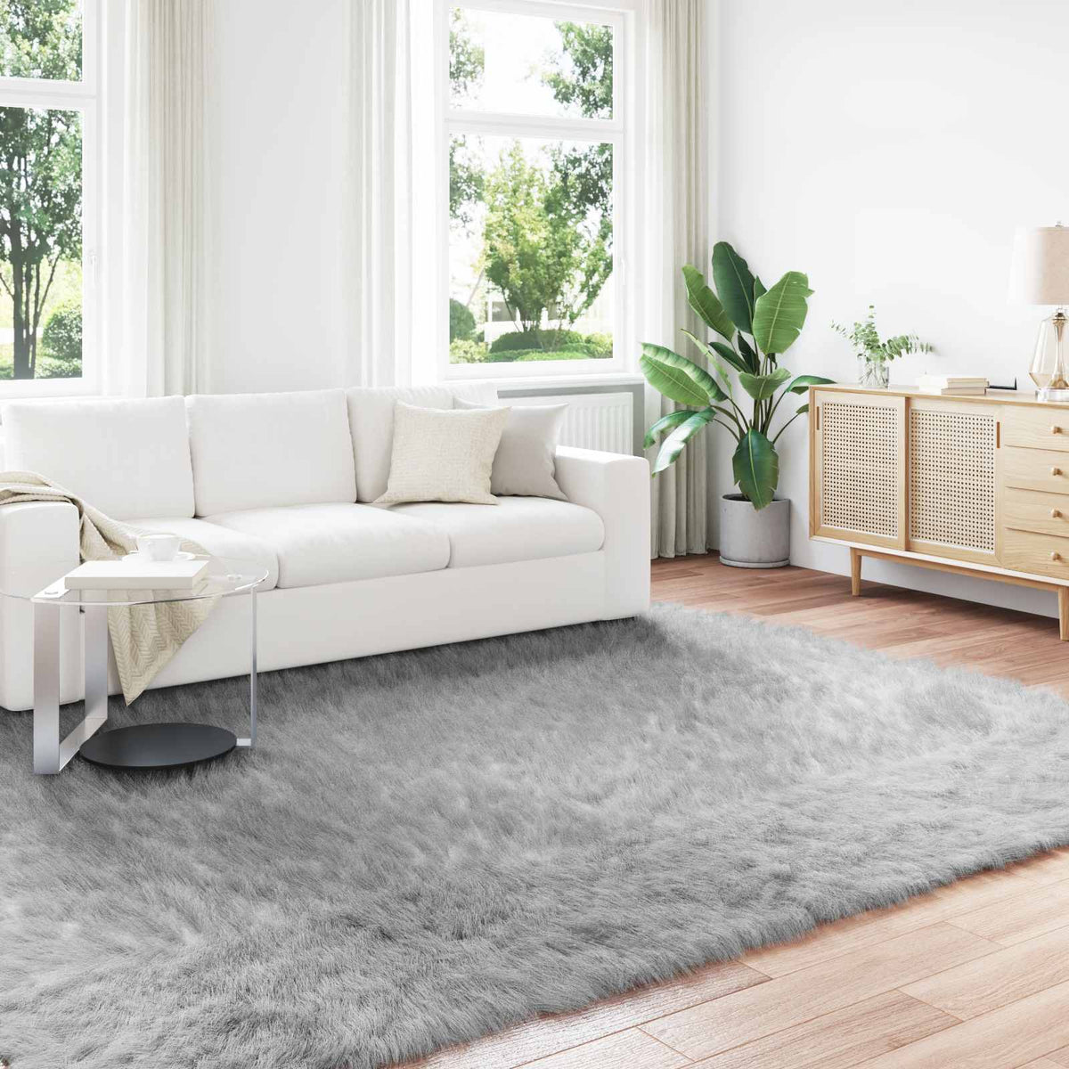Fuskobbel lammeskindstæppe TAFALLA Grå 240 x 340 cm Polyester