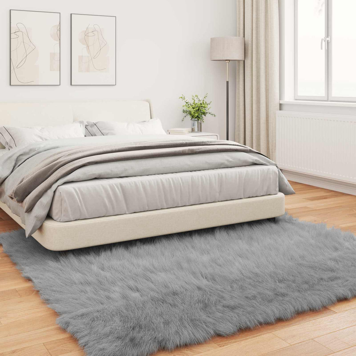 Fuskobbel lammeskindstæppe TAFALLA Grå 240 x 240 cm Polyester