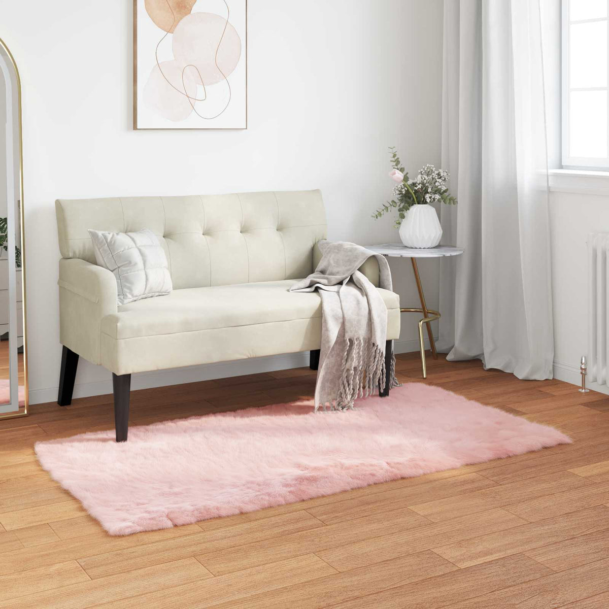 Fuskobbel lammeskindstæppe TAFALLA Lyserød 60 x 110 cm