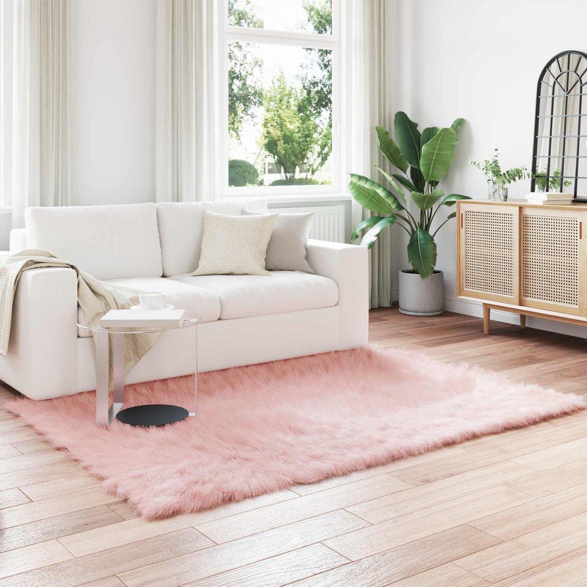 Fuskobbel lammeskindstæppe TAFALLA Lyserød 140 x 200 cm