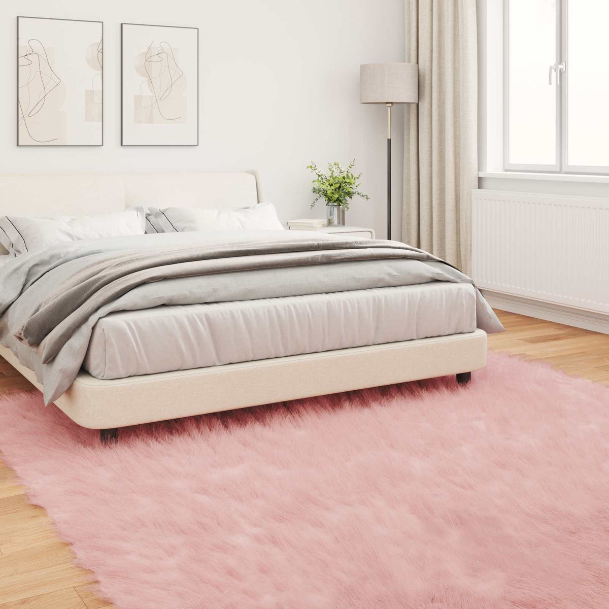 Fuskobbel lammeskindstæppe TAFALLA Lyserød 200 x 200 cm