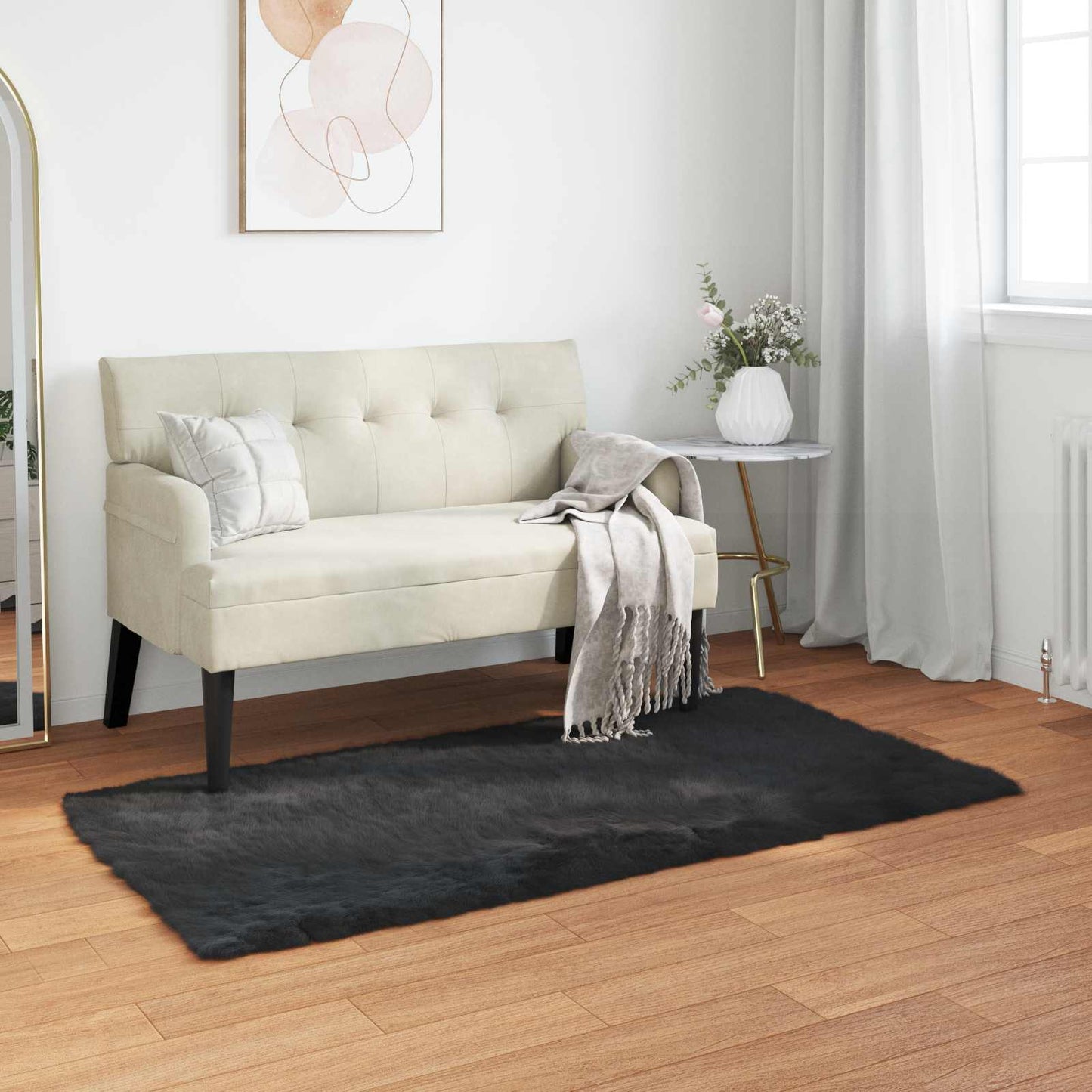 Fuskobbel lammeskindstæppe TAFALLA Sort 80 x 150 cm Polyester