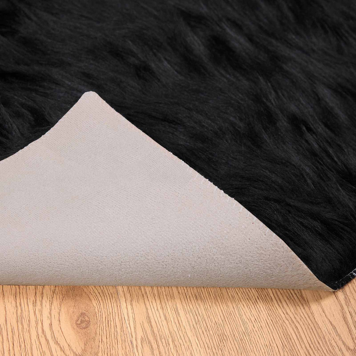 Fuskobbel lammeskindstæppe TAFALLA Sort 200 x 280 cm Polyester