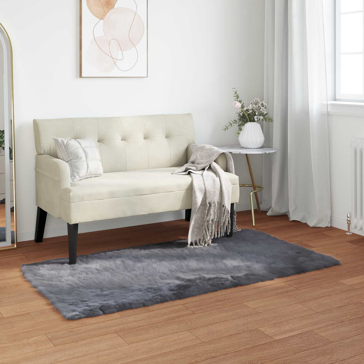 Fuskobbel lammeskindstæppe TAFALLA Antracit 60 x 110 cm