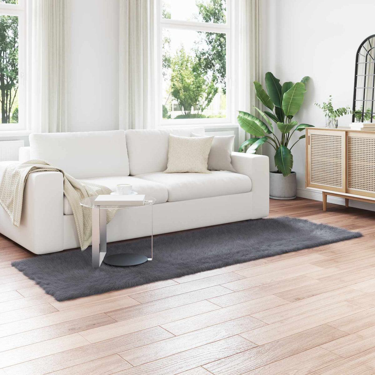 Fuskobbel lammeskindstæppe TAFALLA Antracit 80 x 250 cm