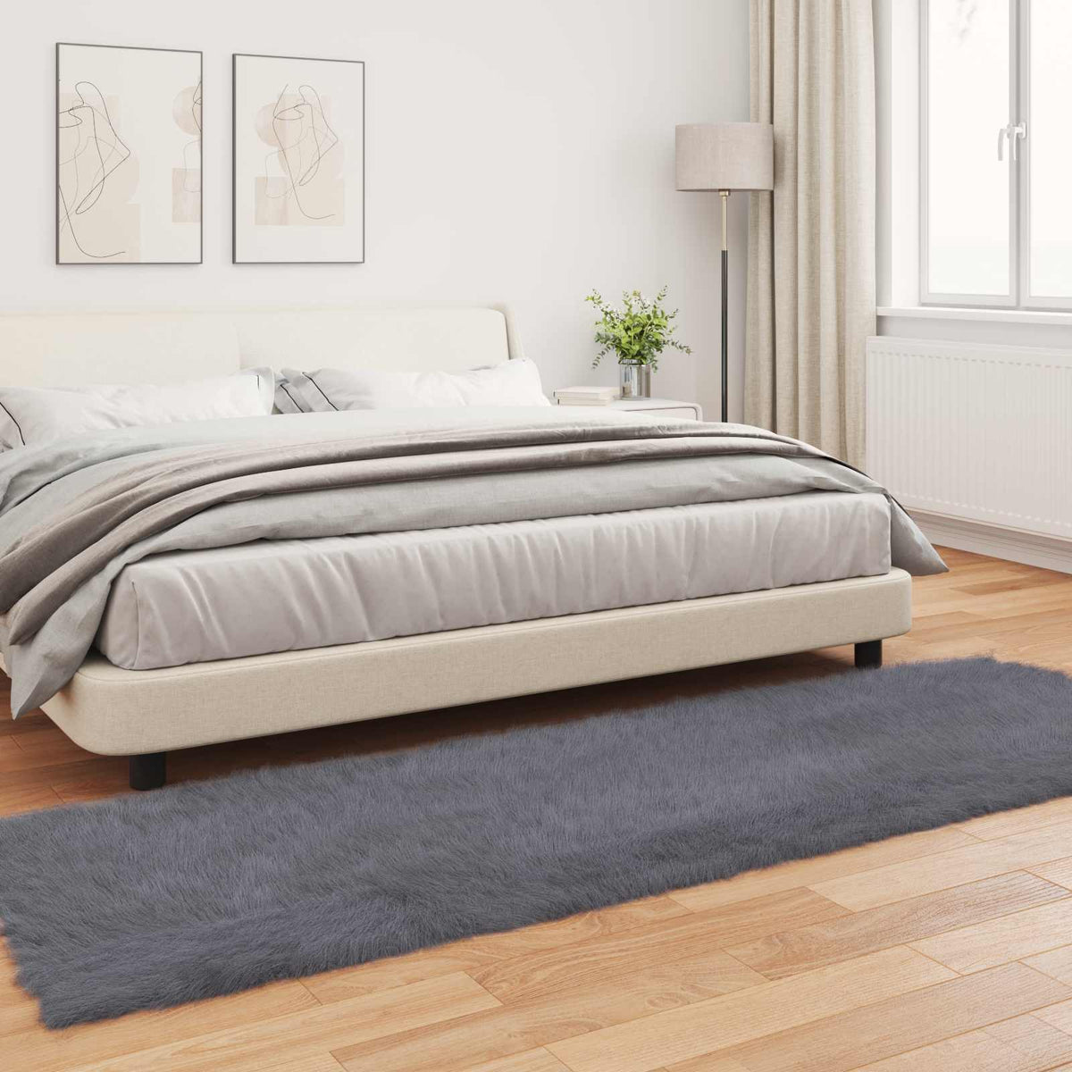 Fuskobbel lammeskindstæppe TAFALLA Antracit 80 x 250 cm