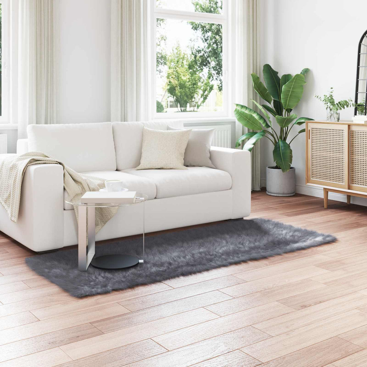 Fuskobbel lammeskindstæppe TAFALLA Antracit 100 x 200 cm