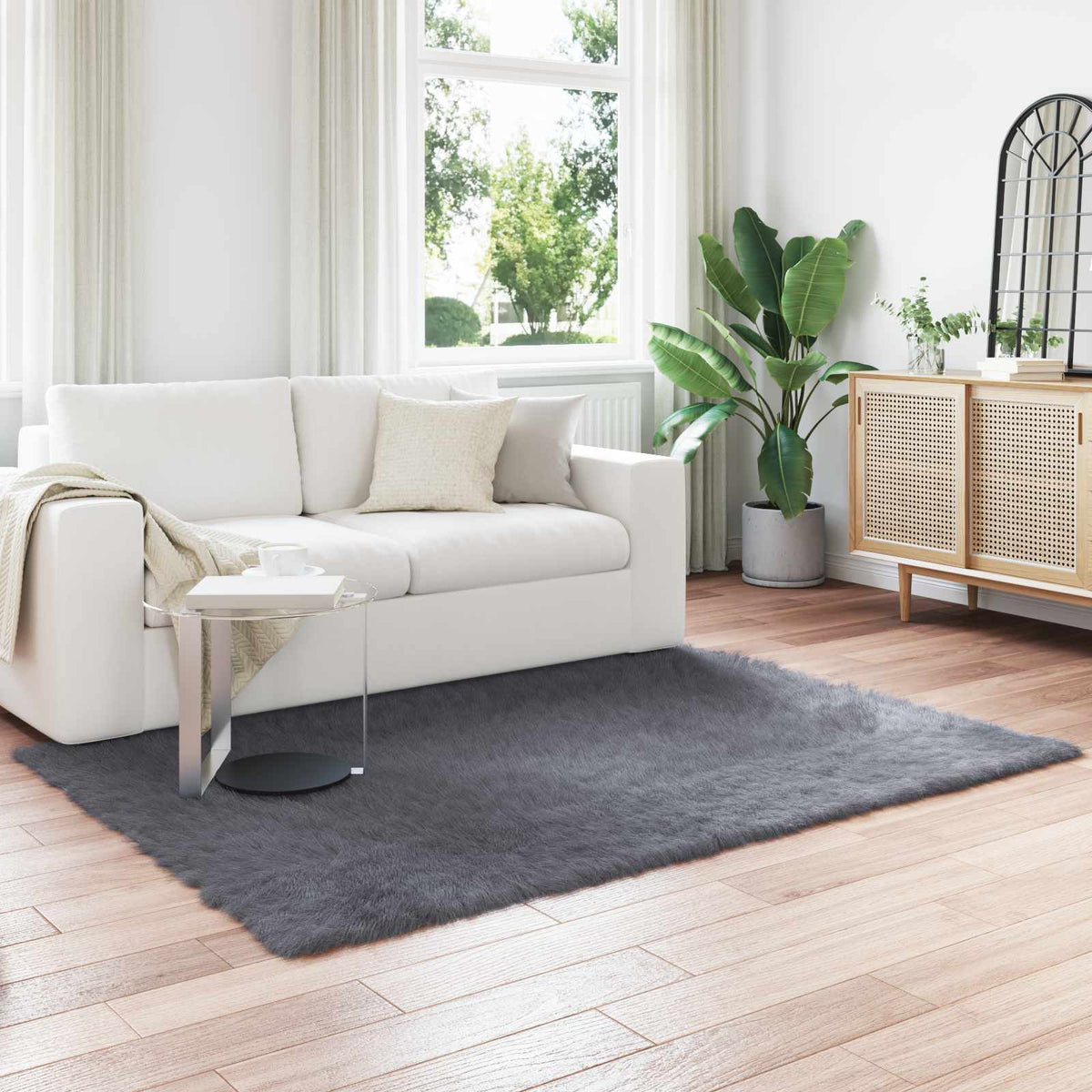 Fuskobbel lammeskindstæppe TAFALLA Antracit 160 x 230 cm