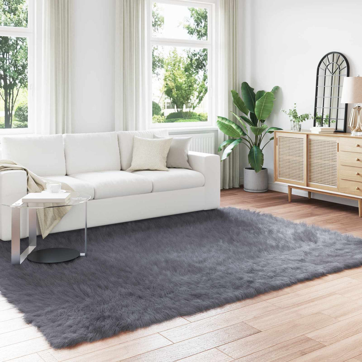 Fuskobbel lammeskindstæppe TAFALLA Antracit 240 x 340 cm