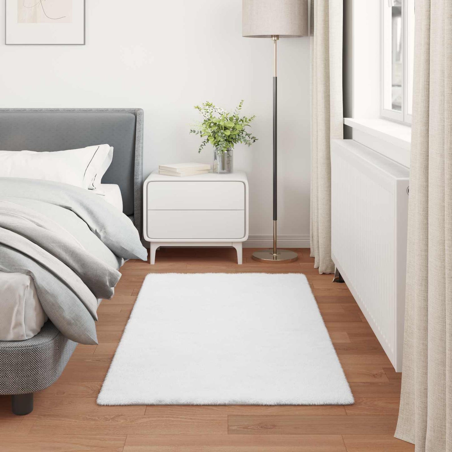 Skridsikker tæppe af kunstig kaninpels OLITE Hvid 60 x 110 cm