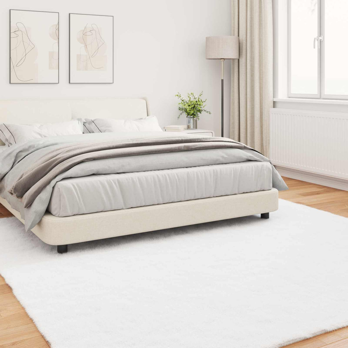 Skridsikker tæppe af kunstig kaninpels OLITE Hvid 200 x 200 cm