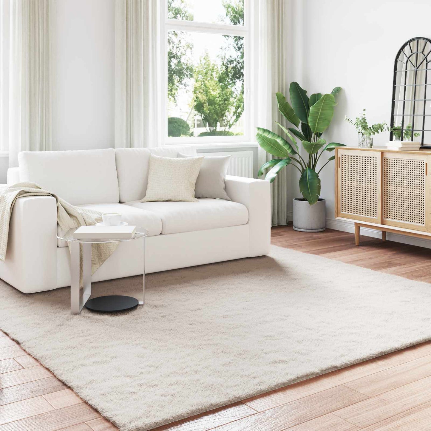 Skridsikker tæppe af kunstig kaninpels OLITE Beige 200 x 200 cm