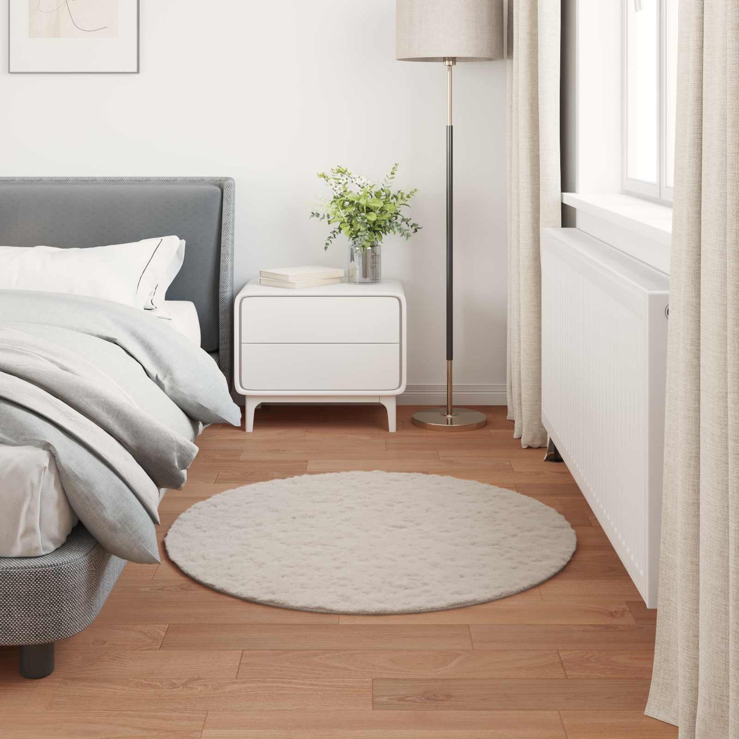 Skridsikker tæppe af kunstig kaninpels OLITE Beige Ø 80 cm