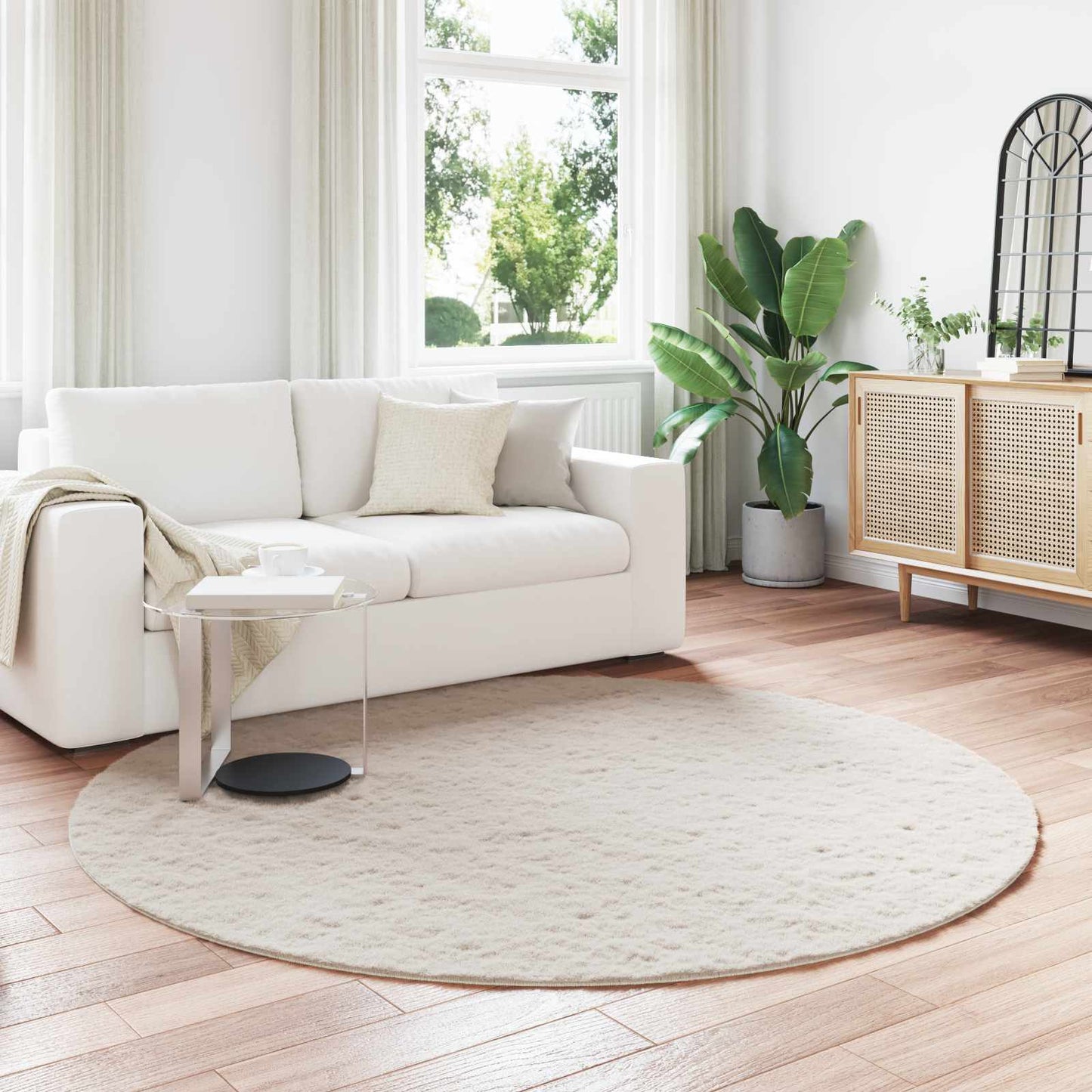 Skridsikker tæppe af kunstig kaninpels OLITE Beige Ø 160 cm