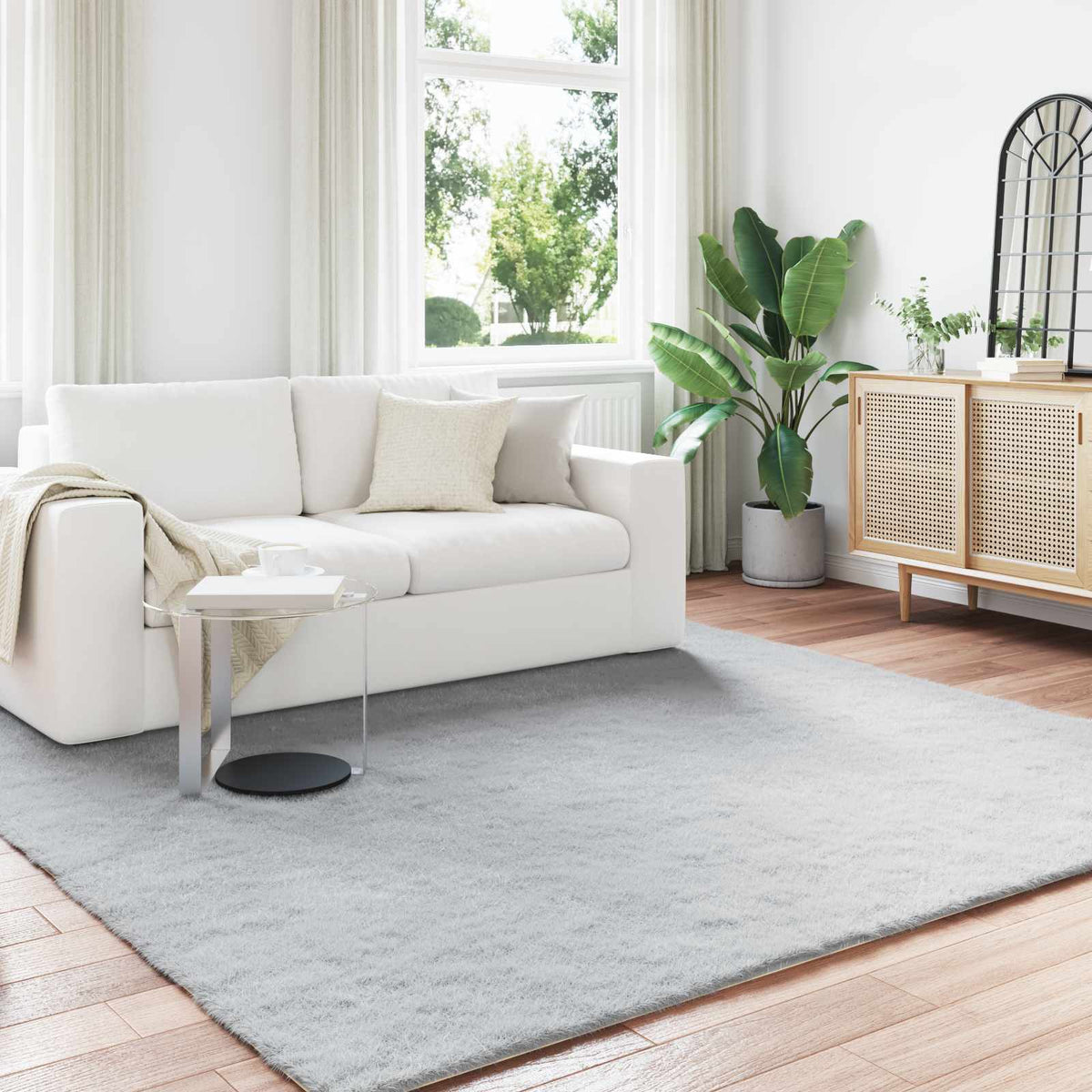 Skridsikker tæppe af kunstig kaninpels OLITE Grå 200 x 200 cm